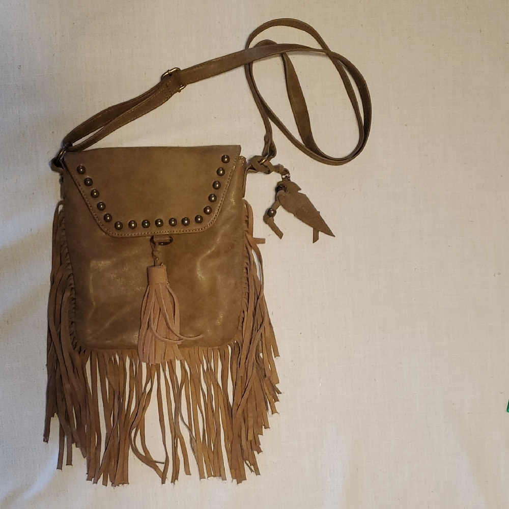 Fringed Tan Leather Crossbody Bag - Jessica Simpson